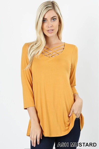 559 3/4S Triple Lattice TOP in ASH MUSTARD