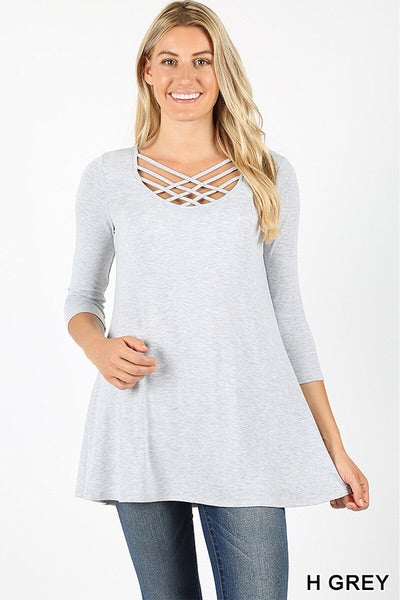 558 3/4S Triple Lattice TOP in HEATHER GREY