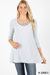 558 3/4S Triple Lattice TOP in HEATHER GREY