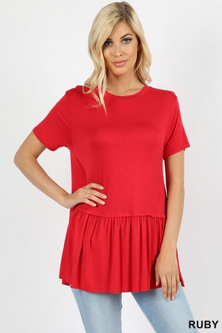 396 1/4S Ruffle Bottom TOP in RUBY