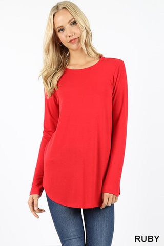 5213 4/4S Round Neck & Hem TOP in RUBY JV-N112C