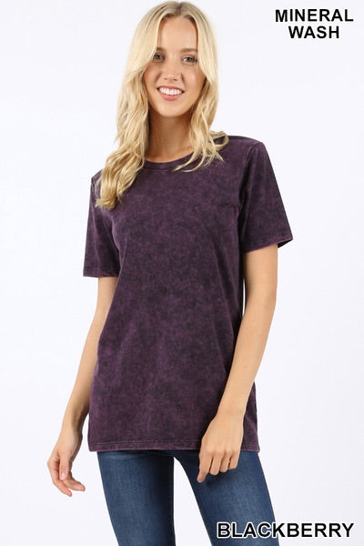 5430 1/4S Mineral Wash Round Neck TOP in BLACKBERRY