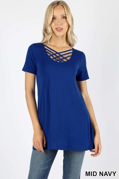 337 1/4S Triple Lattice TOP in MID NAVY (ROYAL)