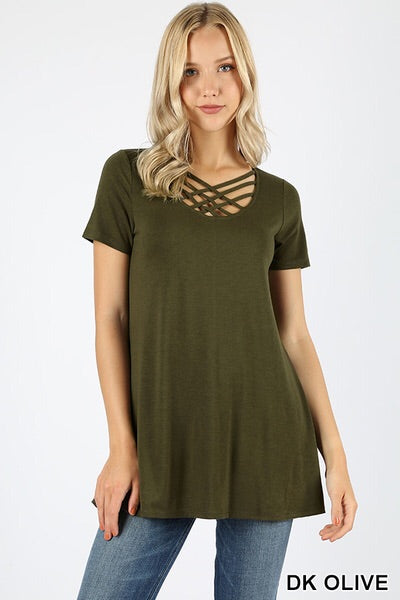 335 1/4S Triple Lattice TOP in DK OLIVE