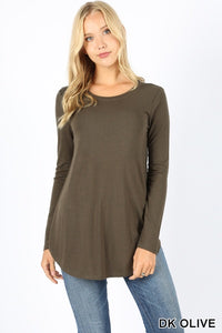 5205 4/4S Round Neck & Hem TOP in DK OLIVE