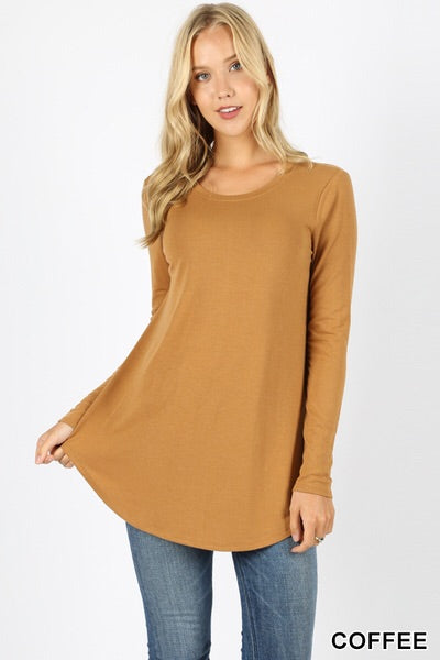 5210 4/4S Round Neck & Hem TOP in COFFEE