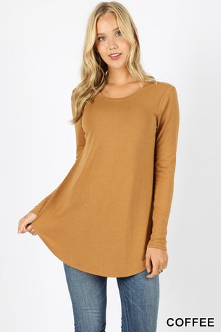 5210 4/4S Round Neck & Hem TOP in COFFEE