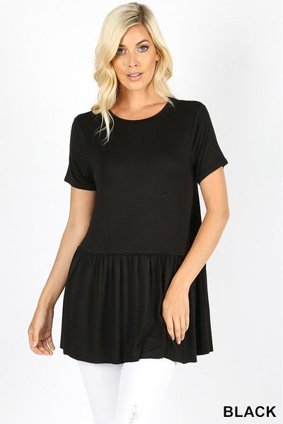 393 1/4S Ruffle Bottom TOP in BLACK