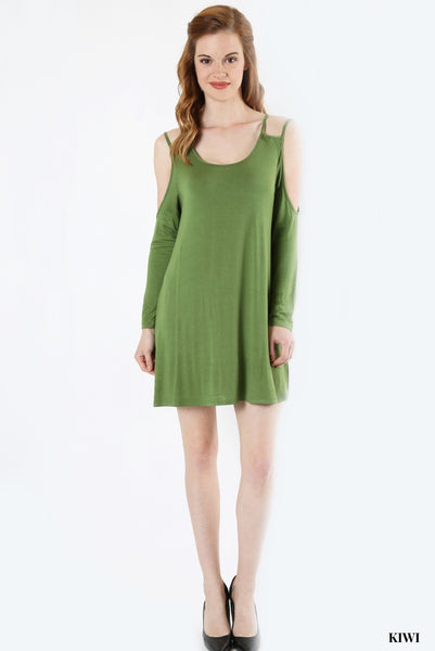 502 Long Sleeve Double Shoulder Strap Cold Shoulder TOP in KIWI