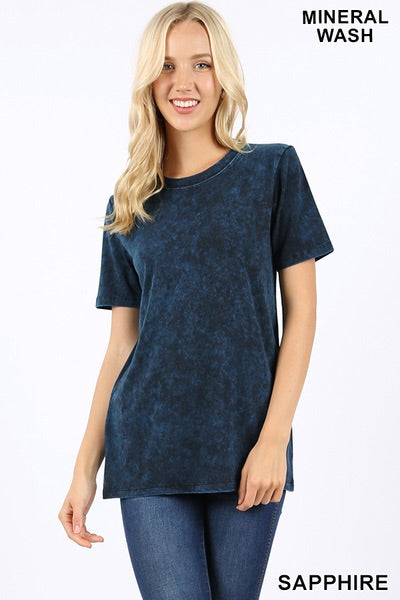 5434 1/4S Mineral Wash Round Neck TOP in SAPPHIRE
