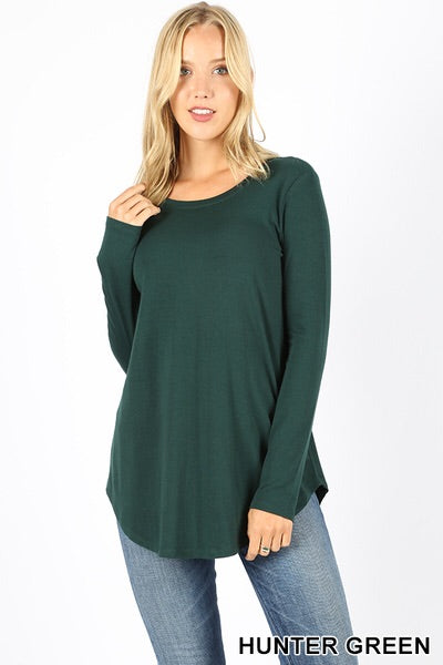 5211 4/4S Round Neck & Hem TOP in HUNTER GREEN