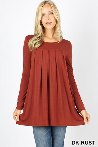 5275 4/4S R Neck Pleated TOP in DK RUST