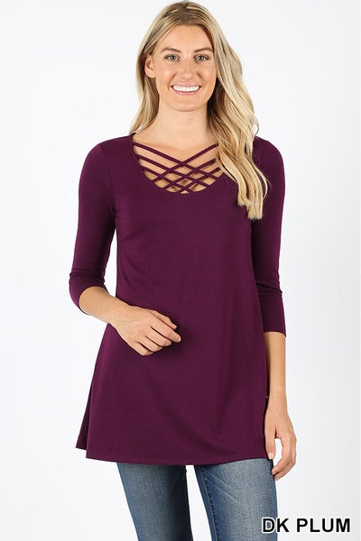 568 3/4S Triple Lattice TOP in DK PLUM