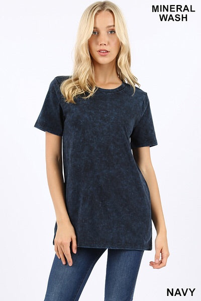 5431 1/4S Mineral Wash Round Neck TOP in NAVY