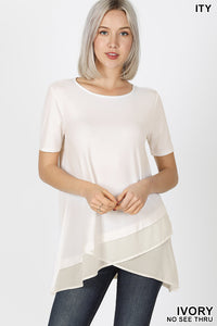 4279 1/4S Overlap Chiffon TOP in IVORY JV-M44B