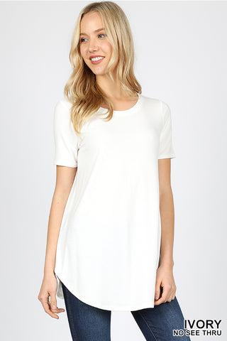 4261 1/4S Round Neck & Hem TOP in IVORY
