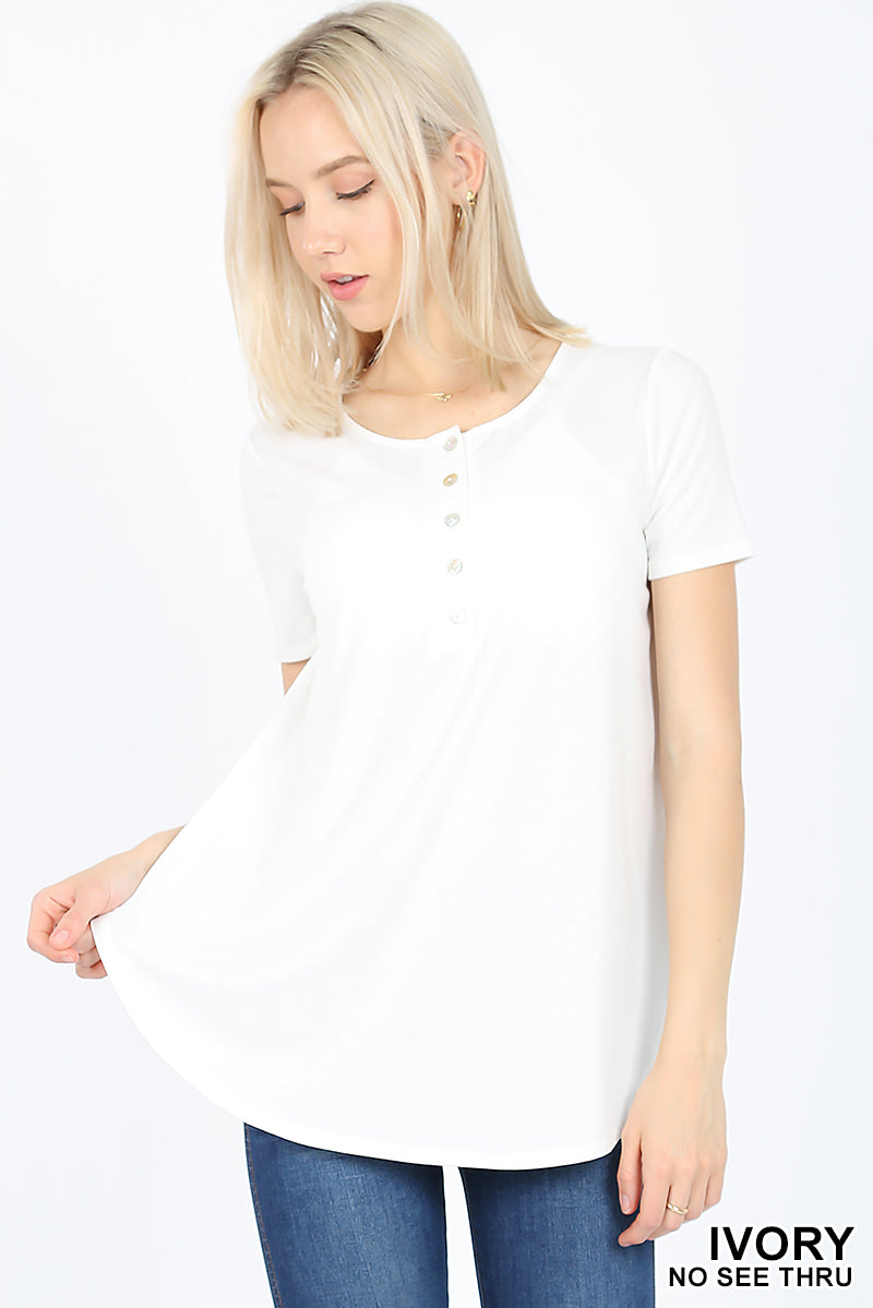 4532 1/4S Henley Shell Button TOP in IVORY