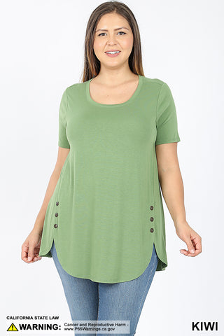 4821 1/4S Dolphin Hem w/ Side Buttons TOP in KIWI