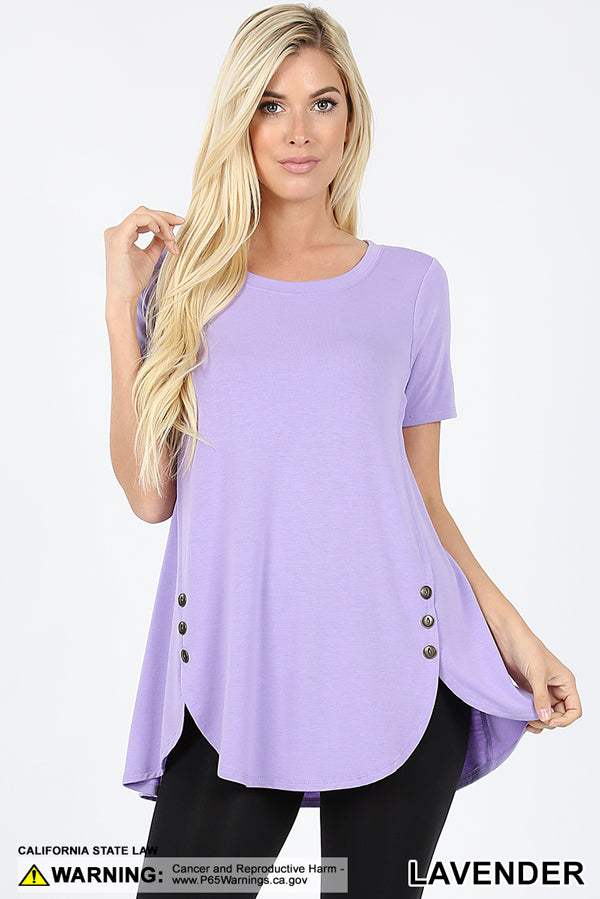 4709 1/4S Dolphin Hem w/ Side Buttons TOP in LAVENDER