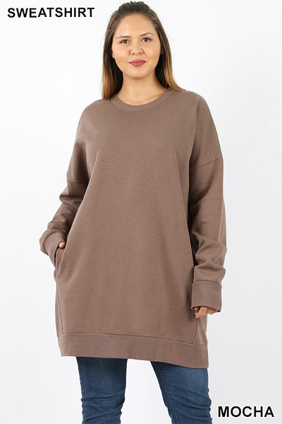 5708 4/4S OVZ R Neck SWEATSHIRT w PKTS in MOCHA