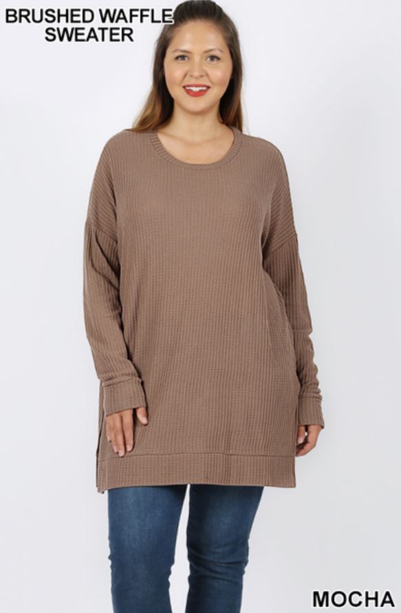 5258 4/4S Thermal Waffle R Neck SWEATERS in MOCHA