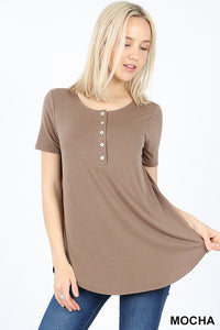 4534 1/4S Henley Shell Button TOP in MOCHA