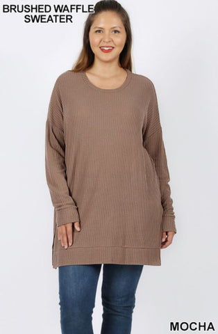 5258 4/4S Thermal Waffle R Neck SWEATERS in MOCHA