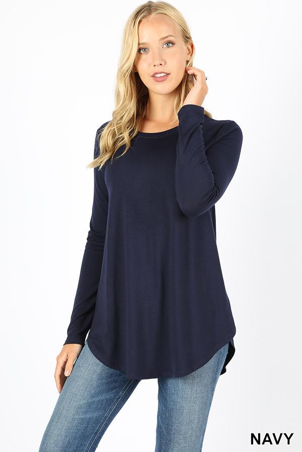5737 4/4S Round Neck & Hem TOP in NAVY