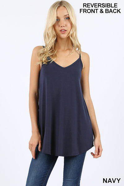 4707 0/0S V & Scoop Neck Reversible CAMI in NAVY