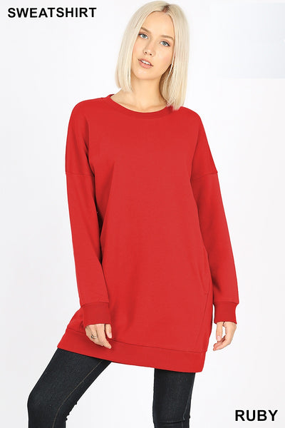 5709 4/4S OVZ R Neck SWEATSHIRT w PKTS in RUBY