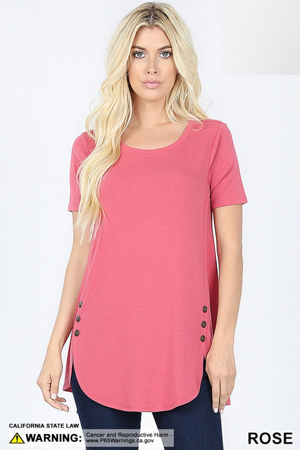 4827 1/4S Dolphin Hem w/ Side Buttons TOP in ROSE