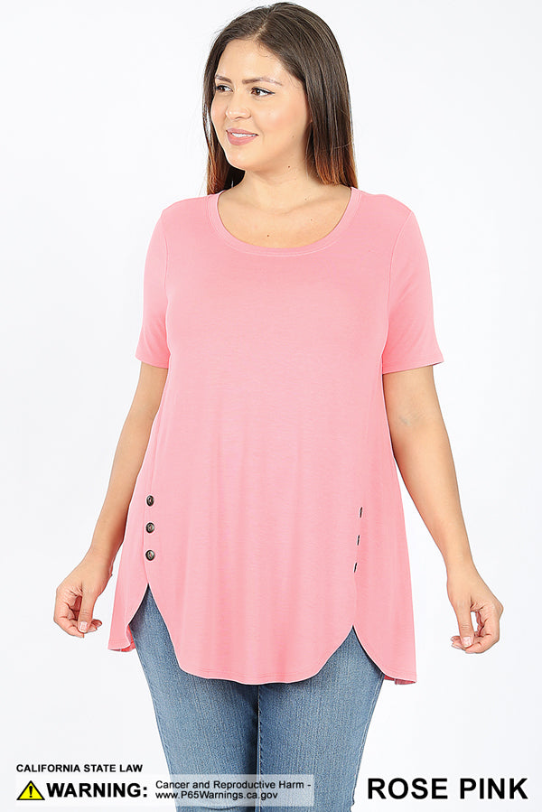 4823 1/4S Dolphin Hem w/ Side Buttons TOP in ROSE PINK