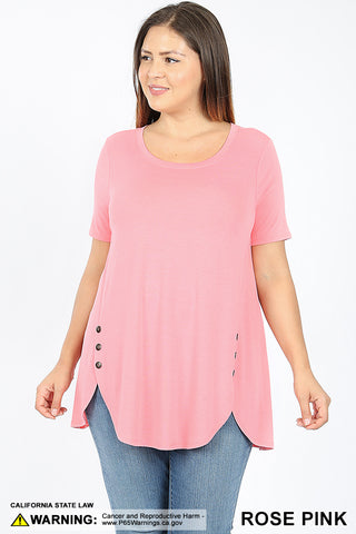 4823 1/4S Dolphin Hem w/ Side Buttons TOP in ROSE PINK