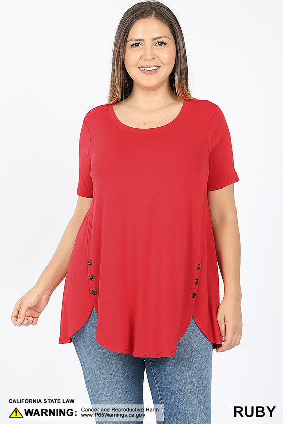 4824 1/4S Dolphin Hem w/ Side Buttons TOP in RUBY