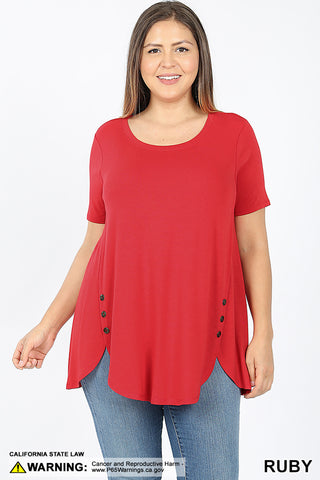 4824 1/4S Dolphin Hem w/ Side Buttons TOP in RUBY