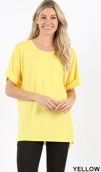 5461 1/4S Rolled R Neck HiLo Side Slit TOP in YELLOW